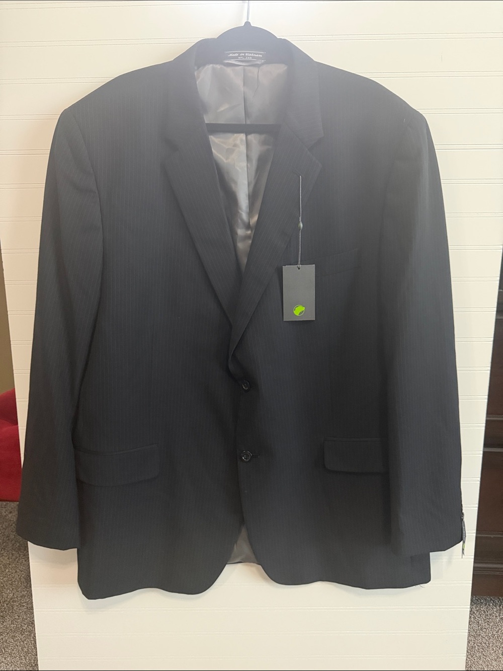 Men's Black Pinstripe Two-Button Blazer by